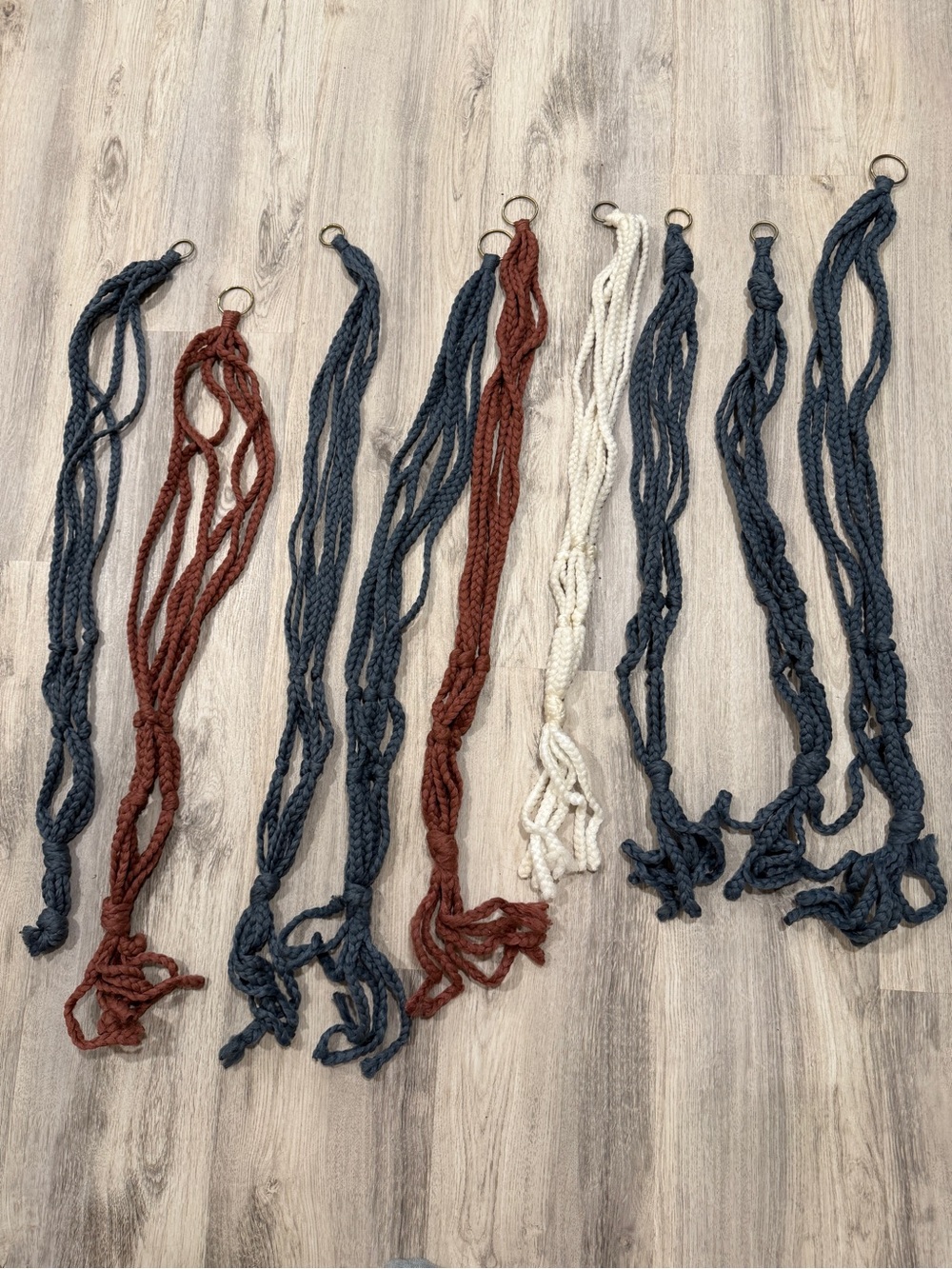 Handmade Braided Cotton Plant Hanger Bundle in Navy, Rust, and Cream